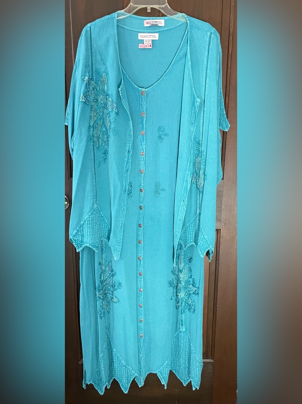 Silhouettes 2-Piece Turquoise Rayon V-Neck Dress Beach Boho Dream!!